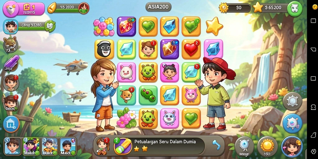 Menampilkan gameplay seru dan penuh warna dari ASIA200 Match-3.