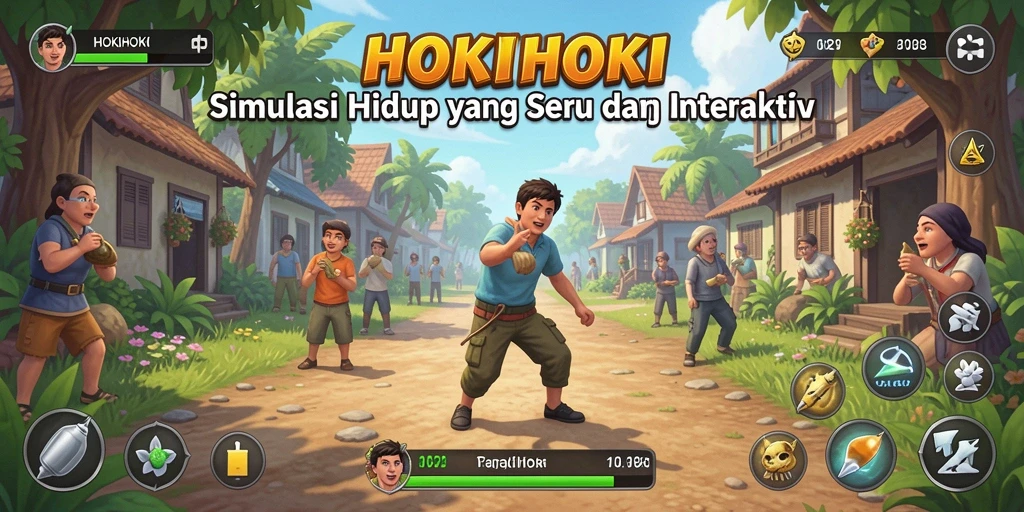Screenshot gameplay HOKIHOKI dengan karakter dan lingkungan interaktif.