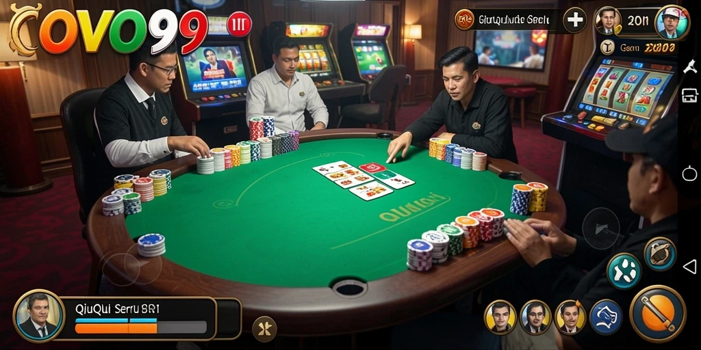 Screenshot gameplay OVO99 menampilkan aksi seru permainan QiuQiu.