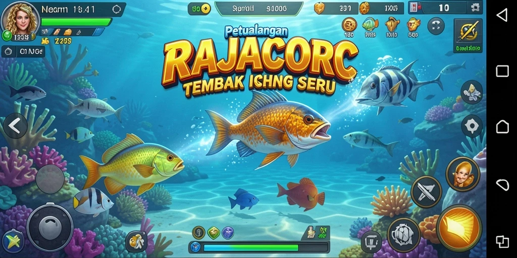 Tampilan gameplay seru RAJACORC saat berburu ikan.