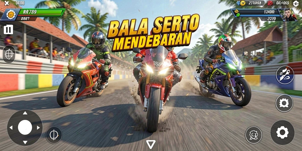 Gameplay balapan motor yang penuh aksi dan tantangan.